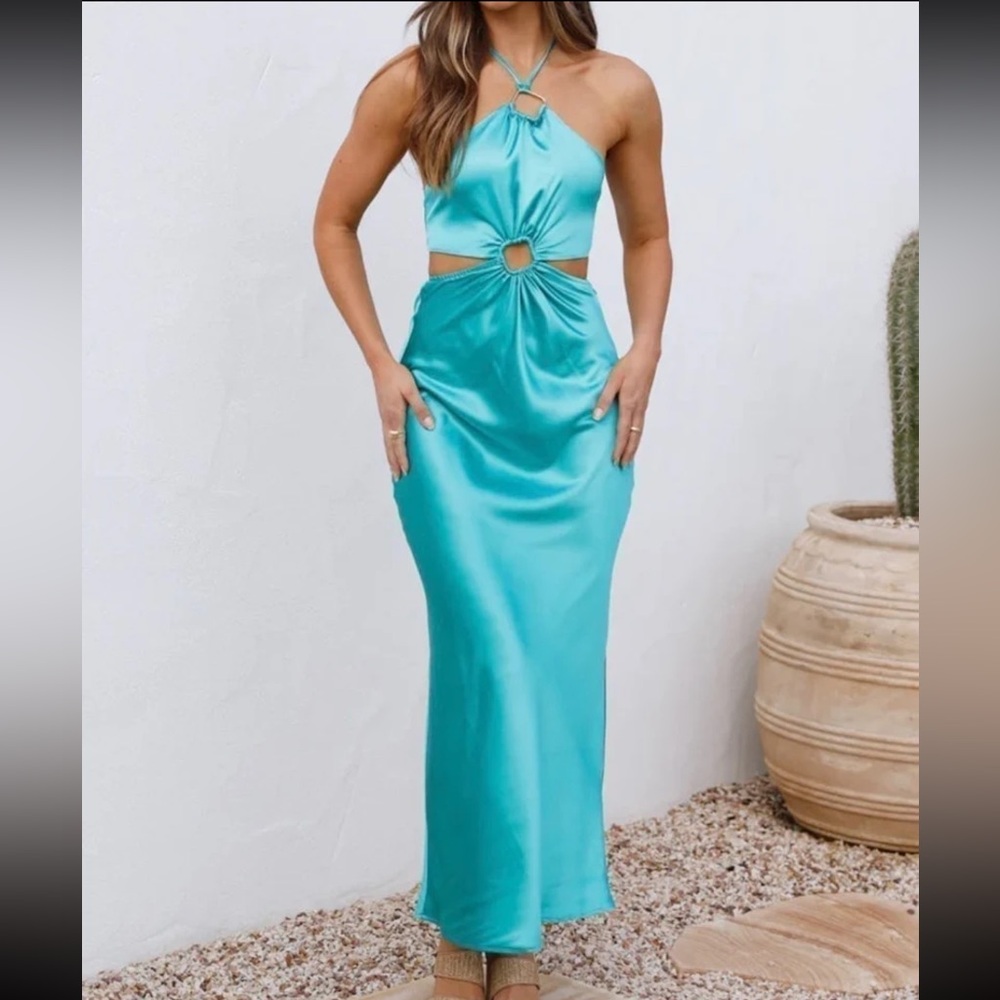 Fortunate One Elegant Turquoise Cutout Maxi Dress